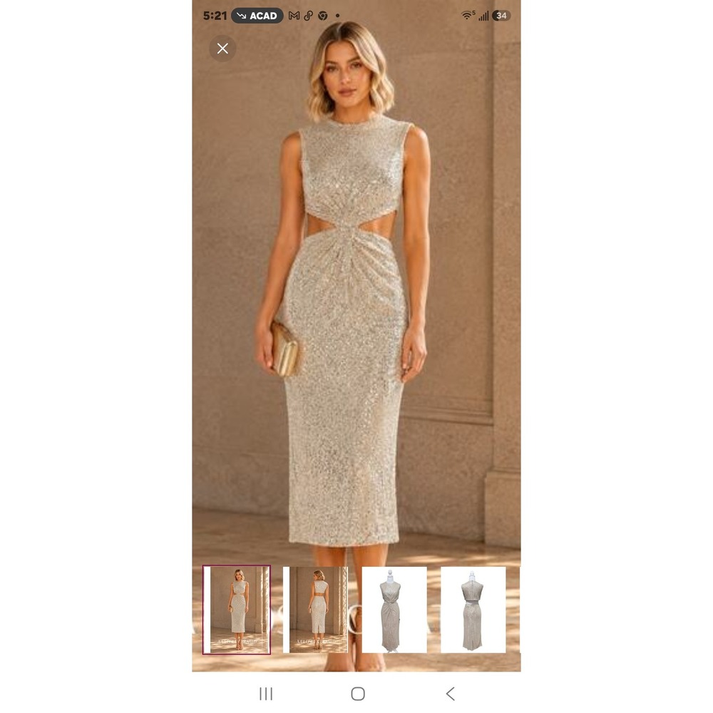 Mac Duggal Ieena Nude Sequin Cutout Twisted Front Midi Dress Size 2 NWT